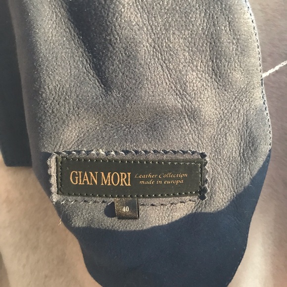NWT Saks Fifth Ave. Gian Mori Shearling Coat in Deep Dusty Blue - size 40/S - Picture 7 of 10